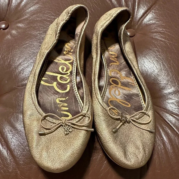Sam Edelman Gold Leather Ballet Flats Size 6 - Picture 2 of 9
